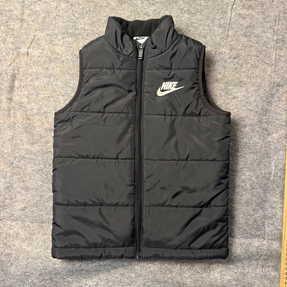 Nike Puffer Vest Kids 6 5-6 Years Black Quilted Fleece Lined Full Zip Jacket